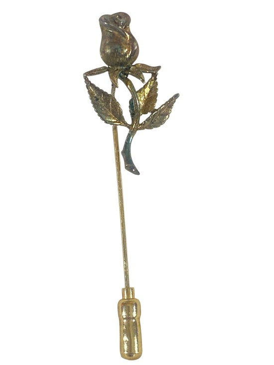 Vintage Jewelry - Anson Vintage Rose Stick Pin Elegant Sterling Silver Gold Coating Scarf Hat Pin